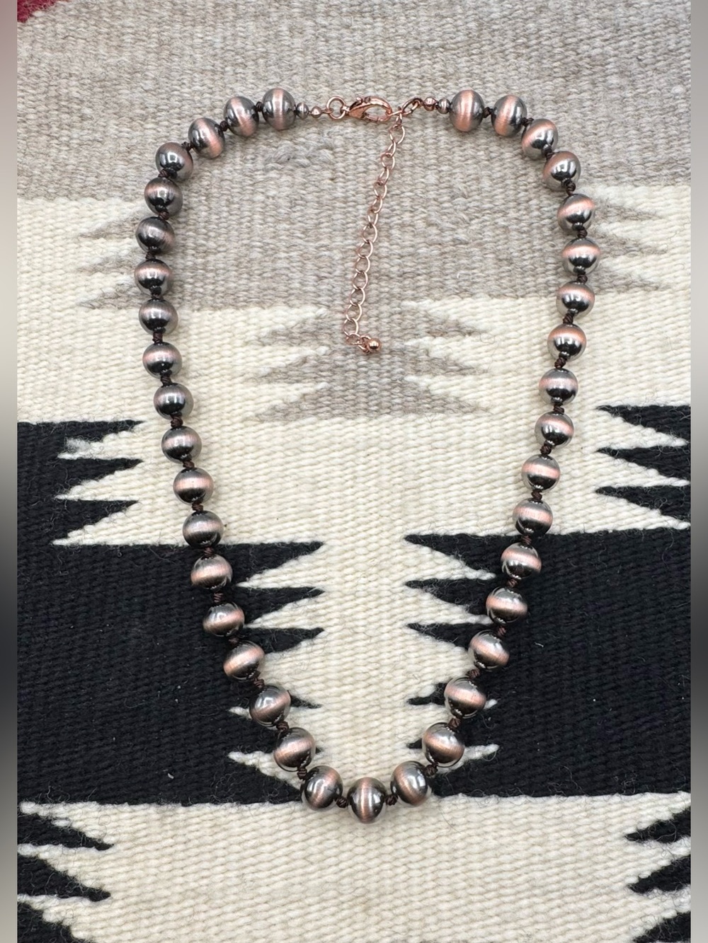 Southwestern Copper Tone FAUX Navajo Pearl 10mm Beaded Costume Necklace